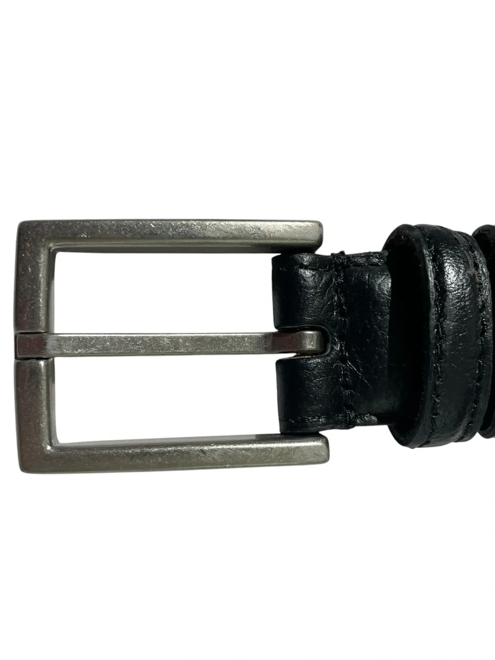 Full-Grain Leather Men's Black Belt Sz 32 Silver Buckle Classic